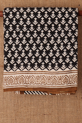 Floral Motif Black Jaipur Printed Cotton Saree