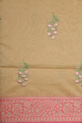 Floral Motif Embroidery Work Beige Kota Saree