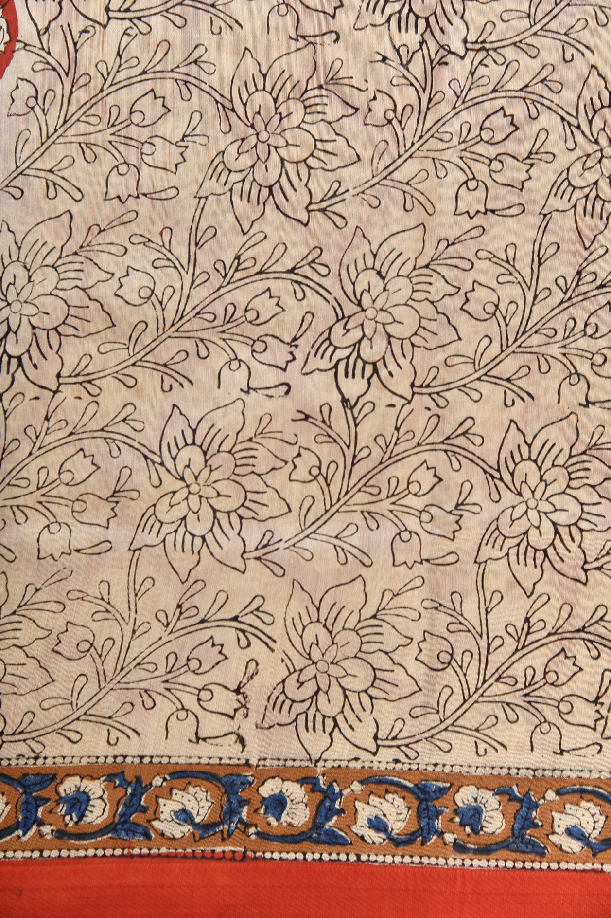 Floral Motif Reddish Brown Maheshwari Silk Cotton Saree
