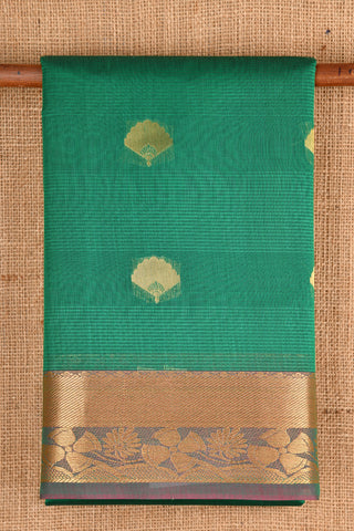 Floral Motif With Bottle Green Kora Silk Cotton Saree