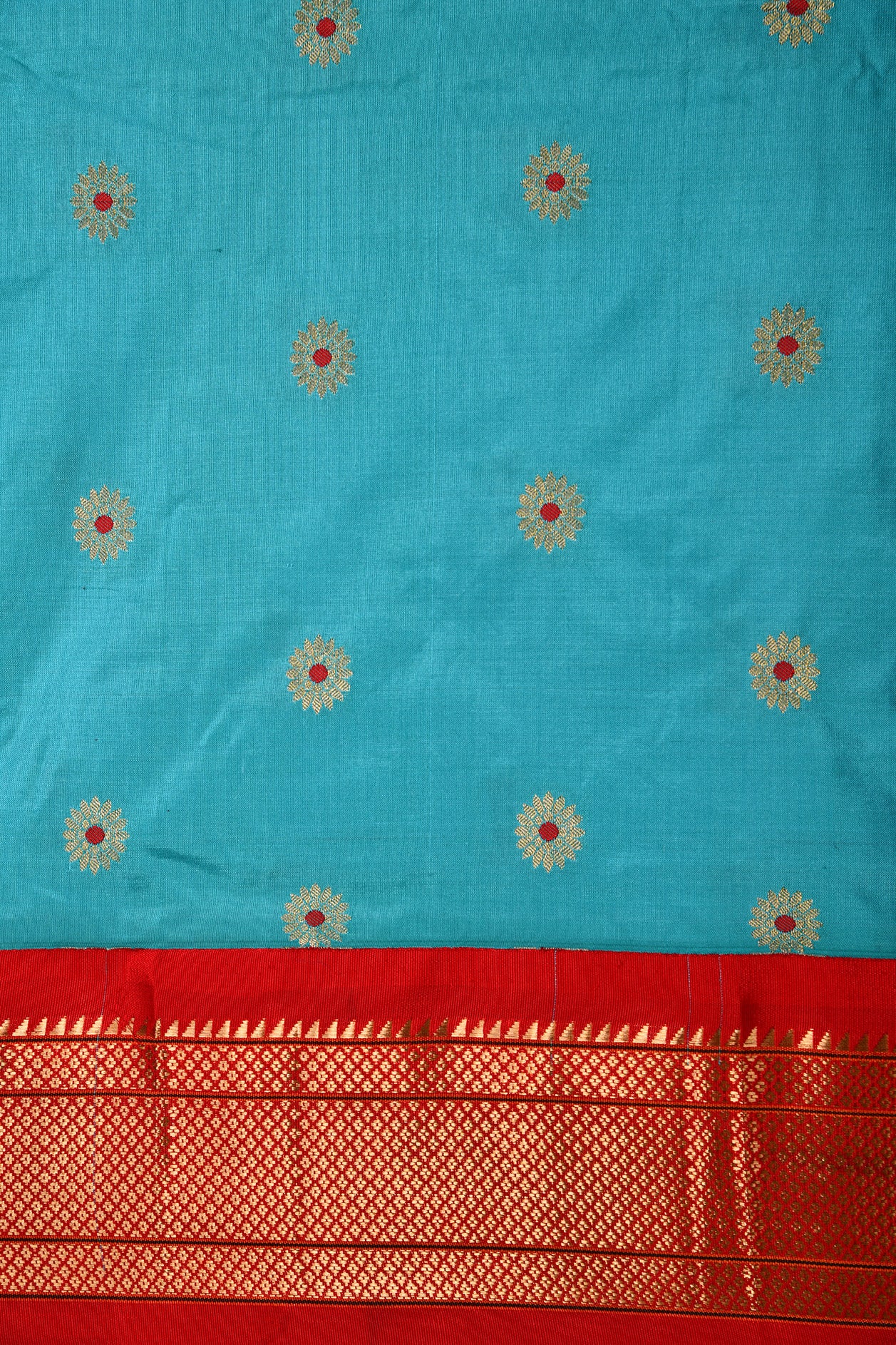 Floral Motif Dark Sky Blue Paithani Silk Saree