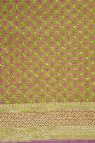 Pink Buttas Yellow Banaras Kora Silk Saree