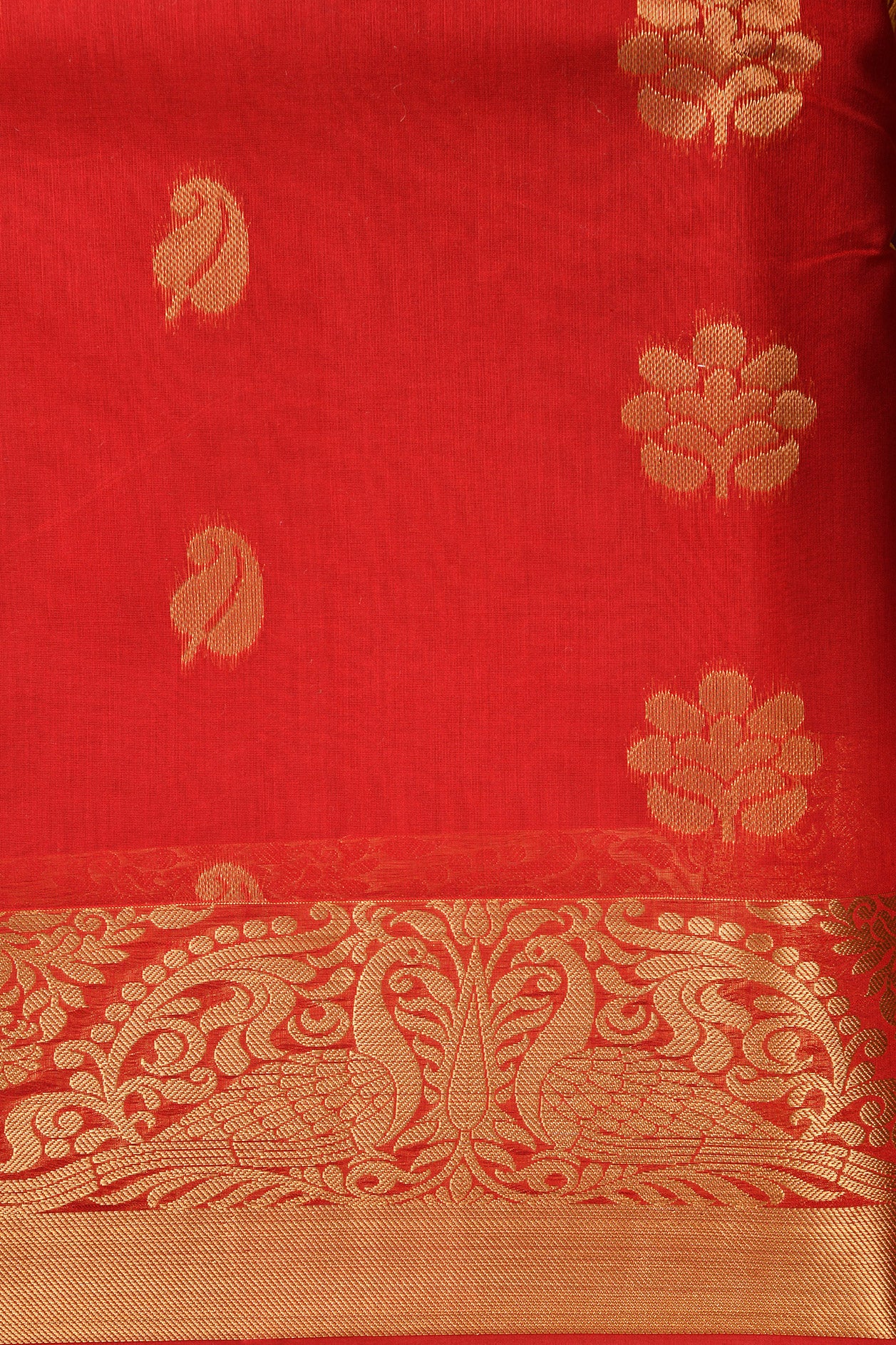 Floral Motif With Maroon Kora Silk Cotton Saree