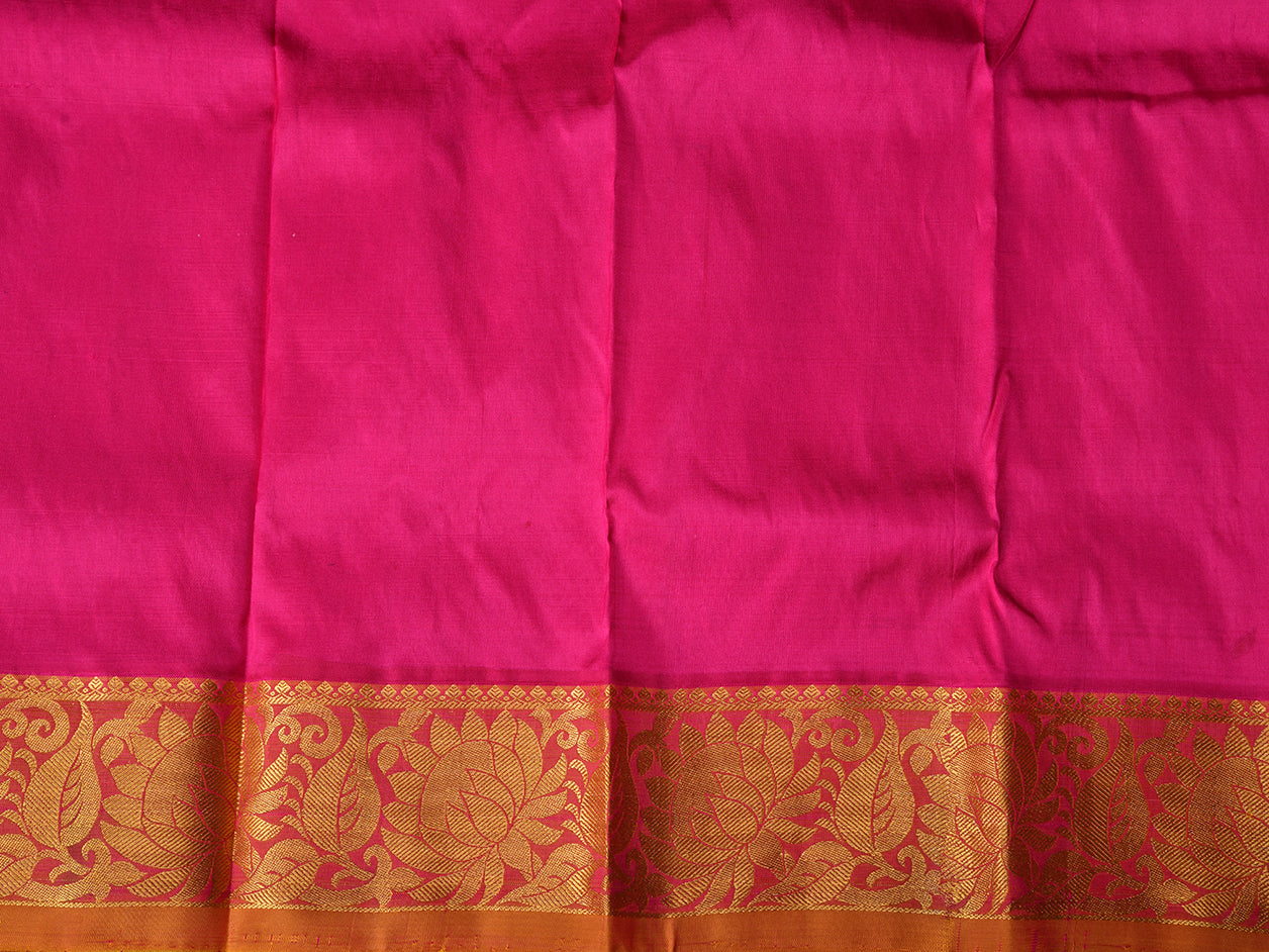 Floral Motif With Pink Kanchipuram Silk Pavada Sattai Material
