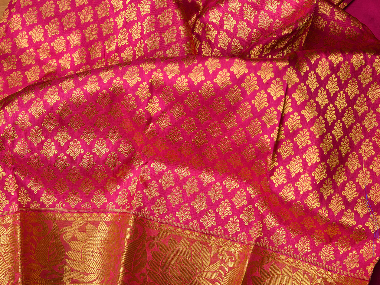 Floral Motif With Pink Kanchipuram Silk Pavada Sattai Material