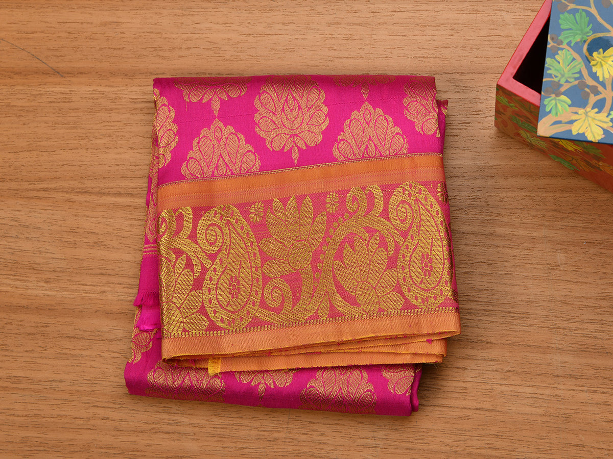 Floral Motif With Pink Kanchipuram Silk Pavadai Sattai Material