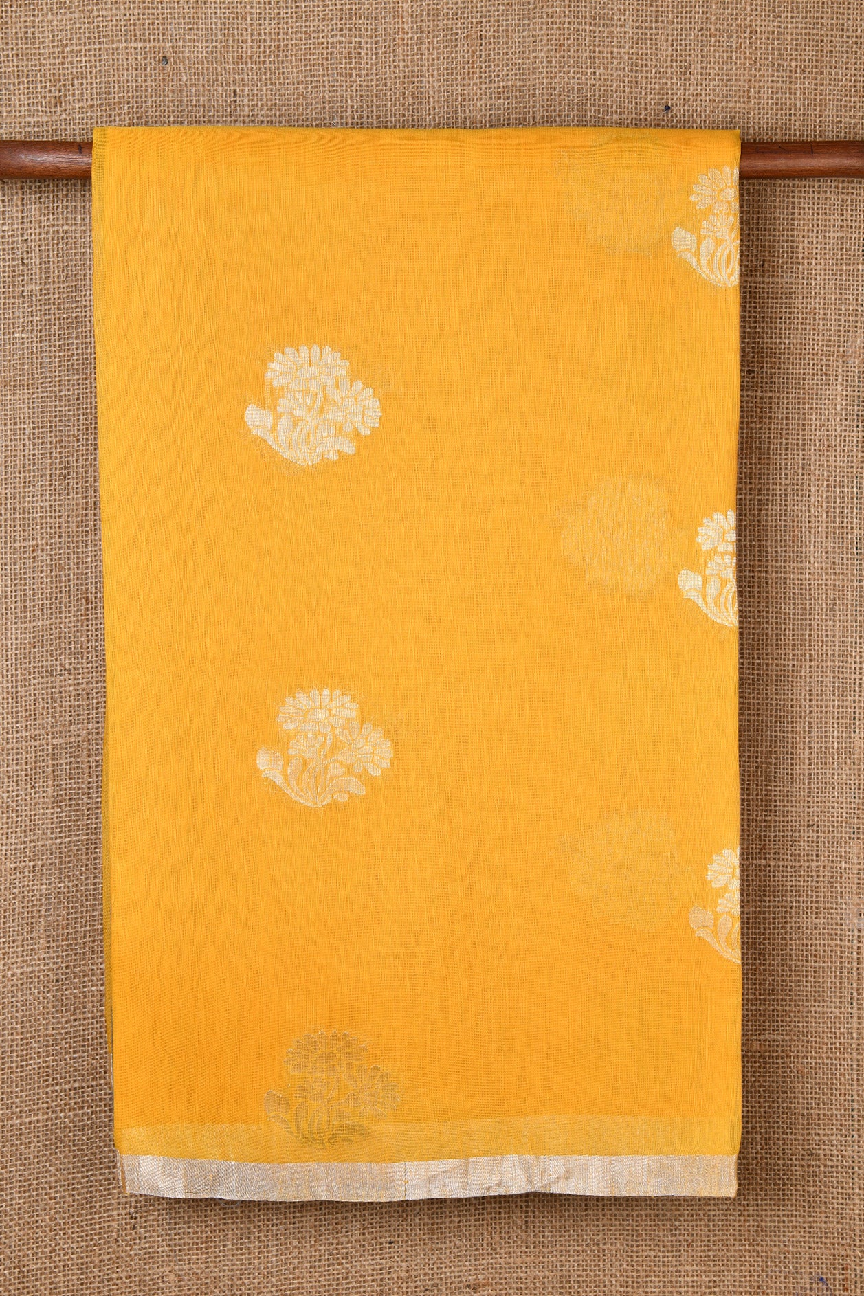 Floral Motif Yellow Linen Saree
