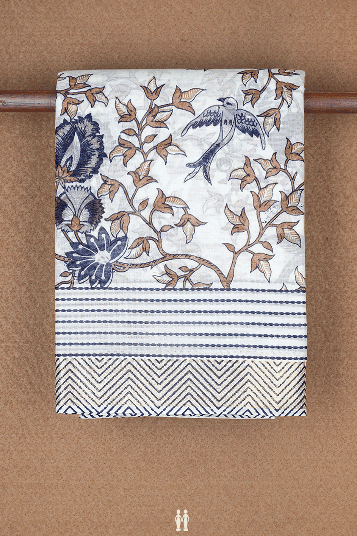Floral And Birds Design Egg White Printed Cotton Saree