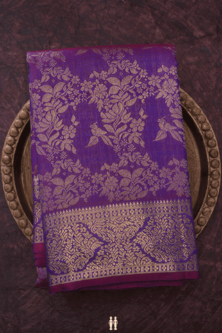 Floral And Birds Zari Design Purple Kanchipuram Silk Saree