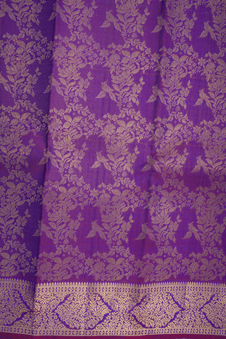 Floral And Birds Zari Design Purple Kanchipuram Silk Saree