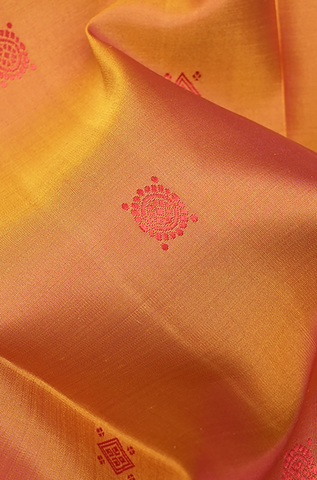 Floral And Diamond Buttas Ochre Orange Kanchipuram Silk Saree