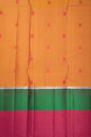 Floral And Diamond Buttas Ochre Orange Kanchipuram Silk Saree