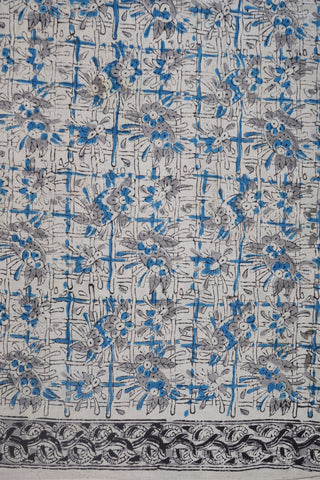 Floral And Geometric Black Printed Kalamkari Cotton Saree