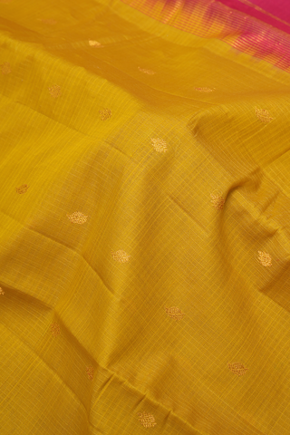 Floral And Leaf Buttas Golden Yellow Gadwal Cotton Saree