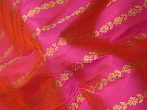 Floral And Leaf Design Hot Pink Pavadai Sattai Material