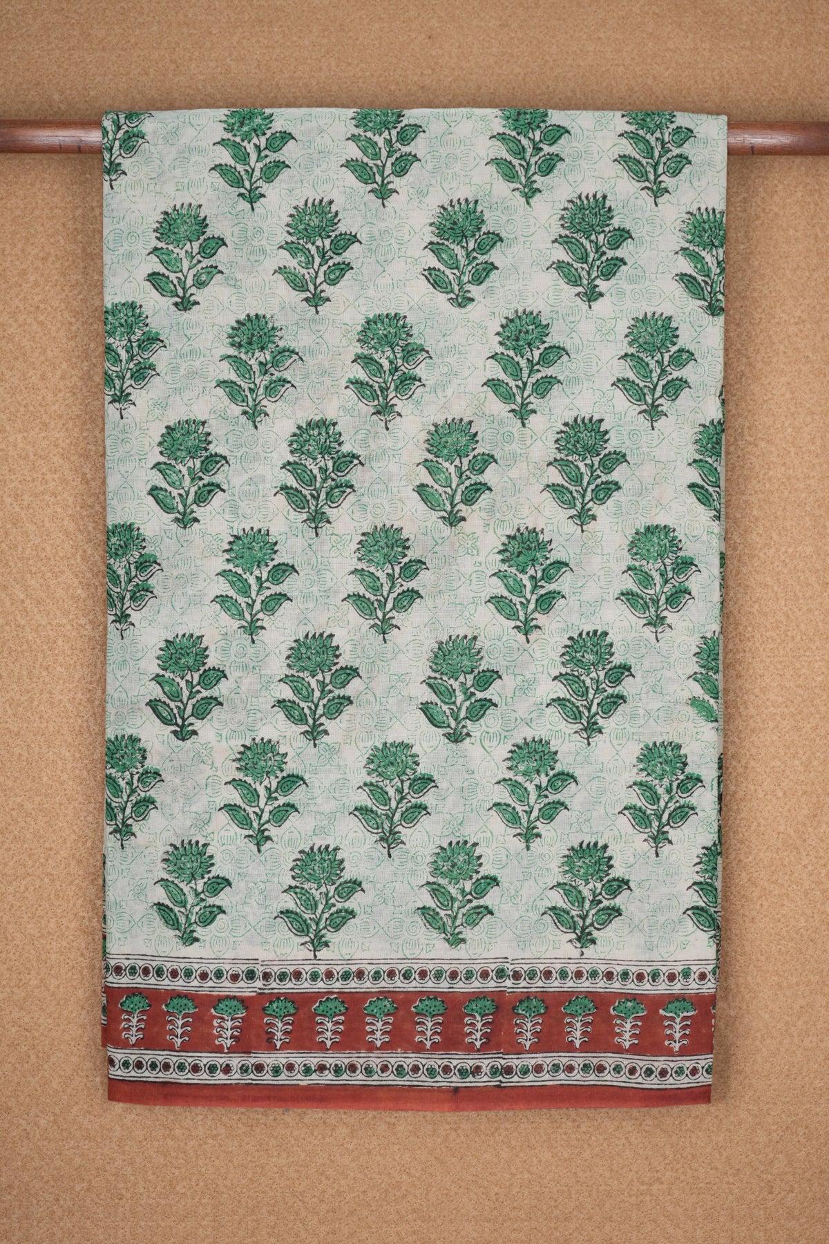 Floral And Leaf Design Printed Beige Jaipur Cotton Saree