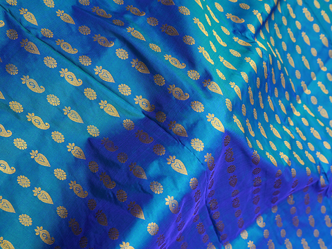 Floral And Paisley Buttas Teal Blue Pavadai Sattai Material
