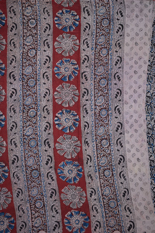 Floral And Paisley Printed Black Kalamkari Cotton Saree