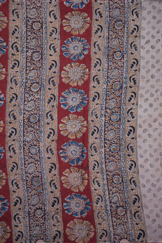Floral And Paisley Printed Maroon Kalamkari Cotton Saree