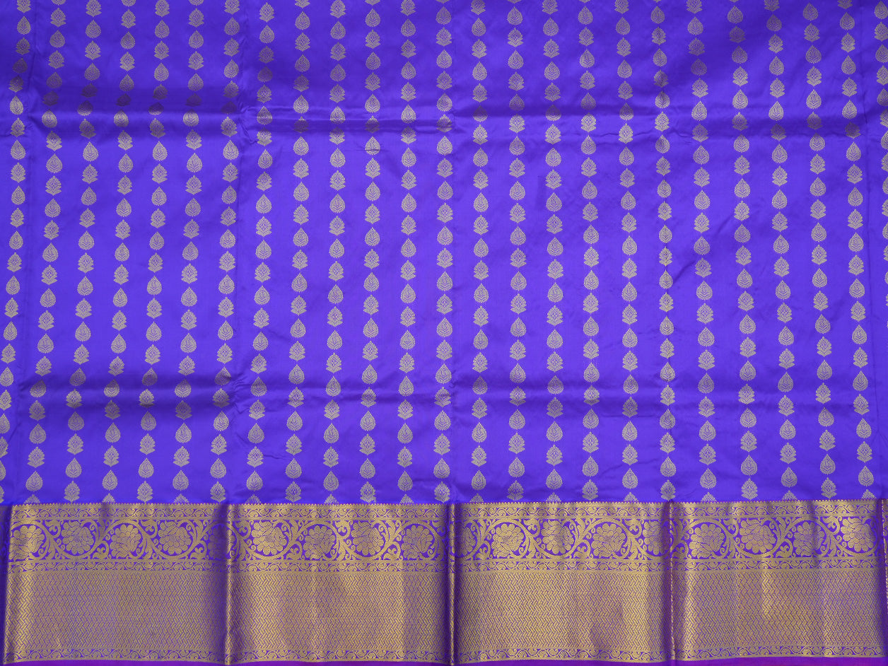 Floral And Paisley Zari Motifs Indigo Blue Pavadai Sattai Material