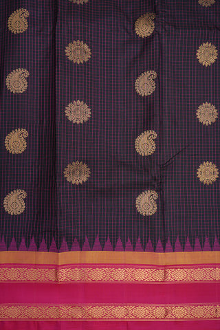 Floral And Paisley Zari Motifs Black Gadwal Silk Saree