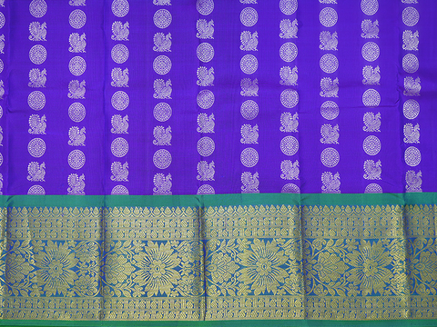 Floral And Peacock Motifs Royal Blue Pavadai Sattai Material