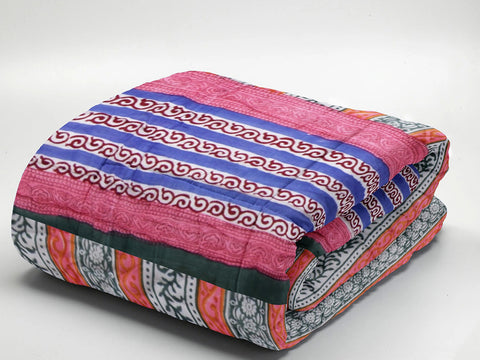 Floral And Swirl Design Multicolor Cotton Double Quilt