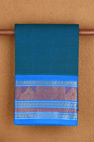 Floral And Temple Border Cobalt Blue Kanchi Cotton Saree