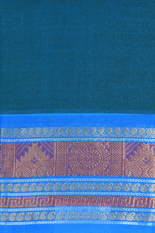 Floral And Temple Border Cobalt Blue Kanchi Cotton Saree