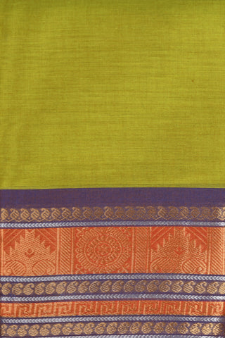 Floral And Temple Border Pear Green Kanchi Cotton Saree