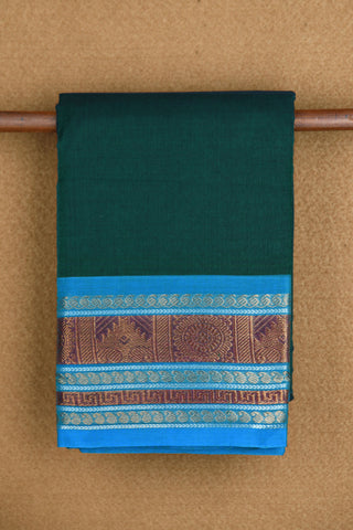 Floral And Temple Border Teal Blue Kanchi Cotton Saree