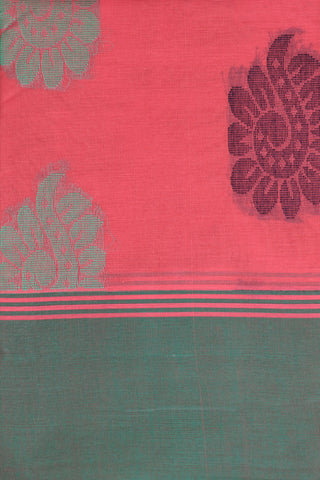 Floral Threadwork Motifs Rouge Pink Kanchi Cotton Saree