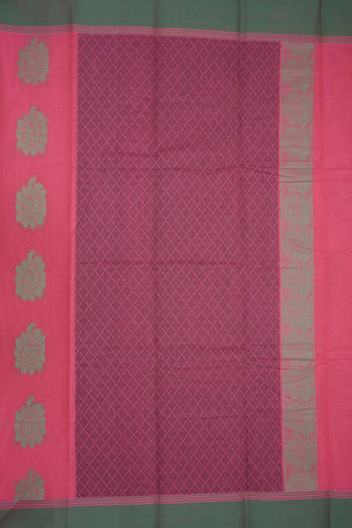 Floral Threadwork Motifs Rouge Pink Kanchi Cotton Saree