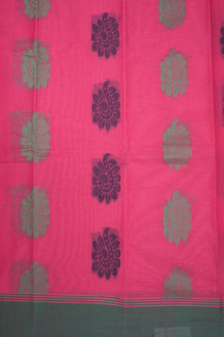 Floral Threadwork Motifs Hot Pink Kanchi Cotton Saree