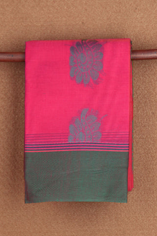 Floral Threadwork Motifs Hot Pink Kanchi Cotton Saree