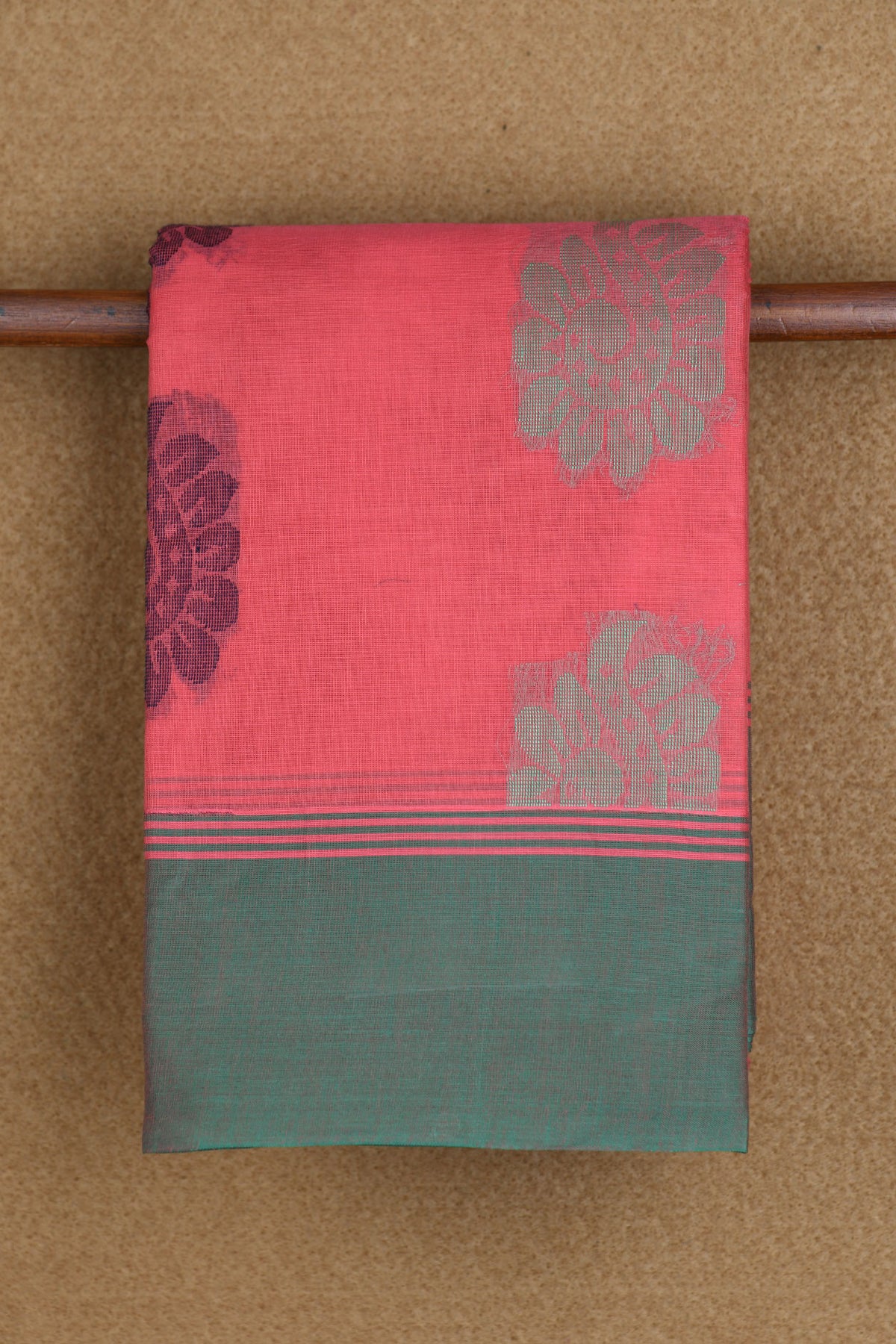 Floral Threadwork Motifs Punch Pink Kanchi Cotton Saree