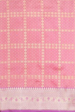 Checked Pattern In Pink Banarasi Silk Saree