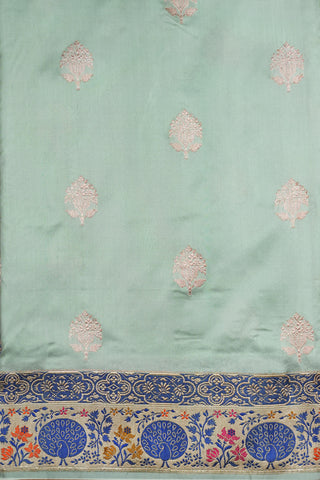 Meenakari Border With Buttis Mint Green Banarasi Silk Saree