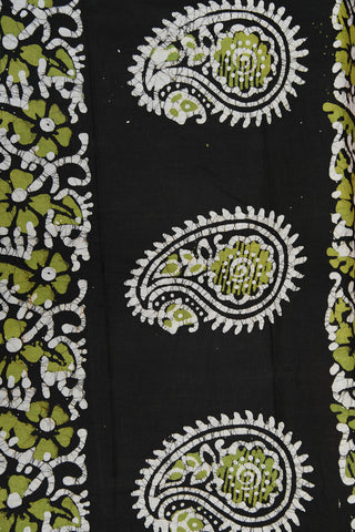 Floral Batik Printed Black Cotton Saree