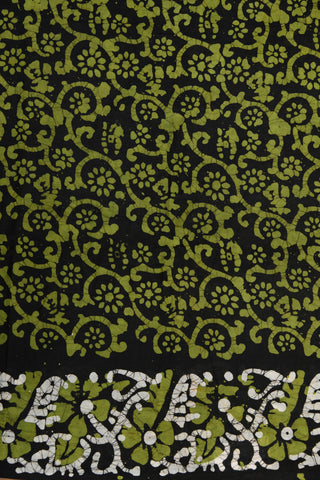 Floral Batik Printed Black Cotton Saree