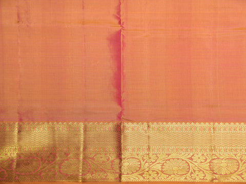 Floral Big Border With Traditional Butta Rani Pink Kanchipuram Silk Unstitched Pavadai Sattai Material