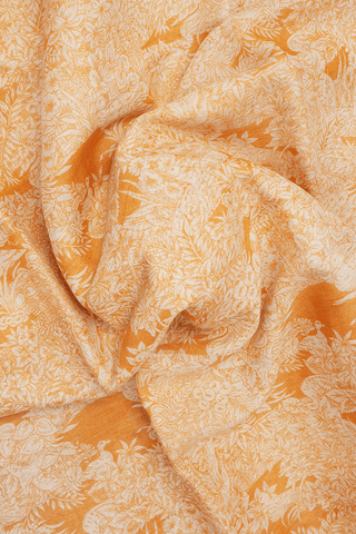 Floral Birds Design Light Orange Chanderi Silk Cotton Saree