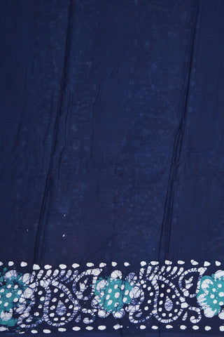 Floral Border Navy Blue And Pine Green Printed Cotton Saree