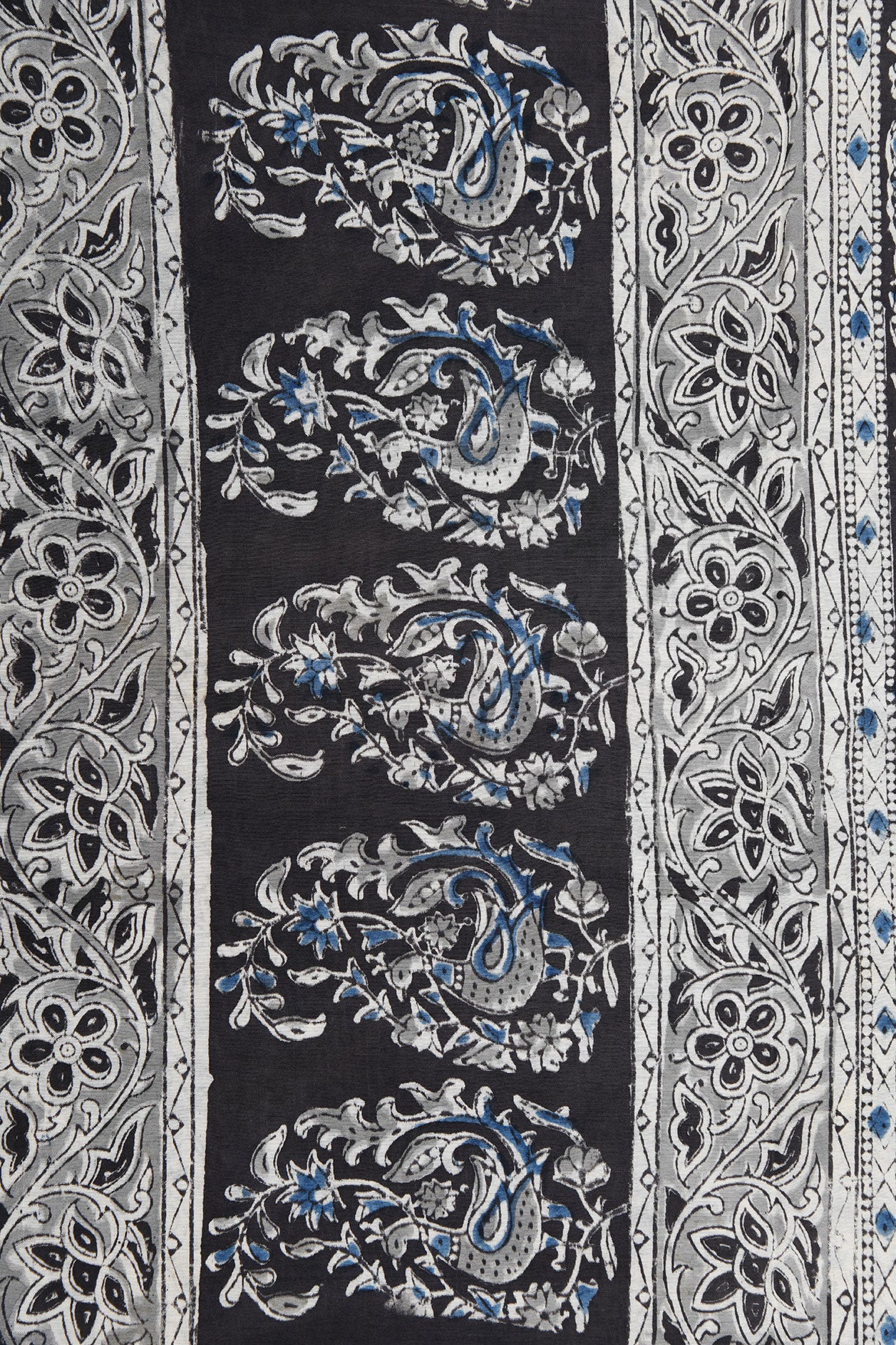 Allover Design Black Kalamkari Printed Silk Saree