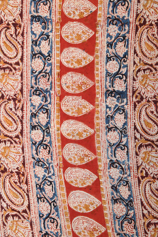 Floral Design Ochre Orange Kalamkari Printed Silk Saree