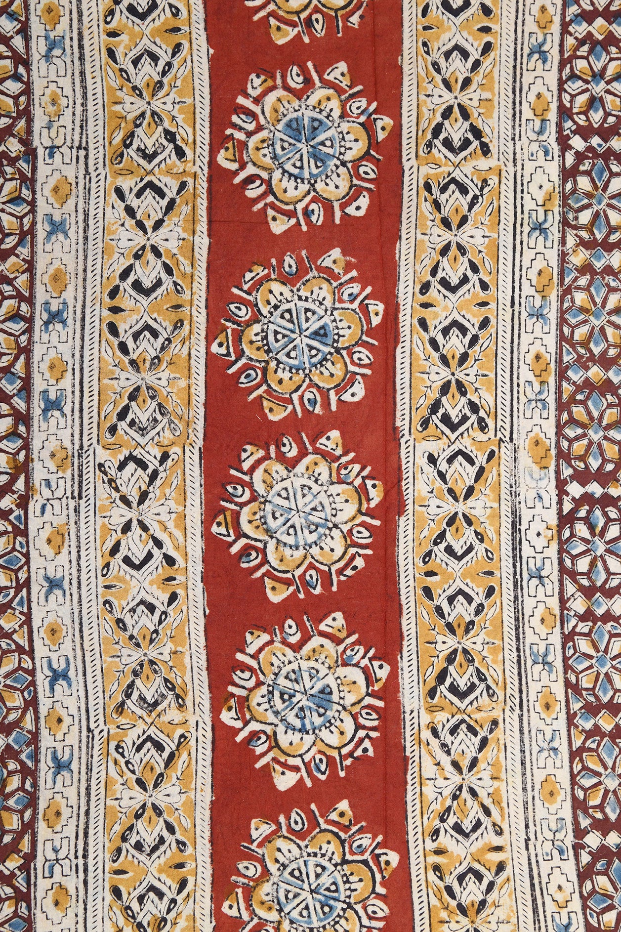 Allover Design Ochre Red Kalamkari Printed Cotton Saree