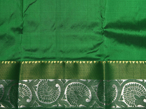 Floral Border With Bindi Buttis Cream Color Kanchipuram Silk Unstitched Pavadai Sattai Material