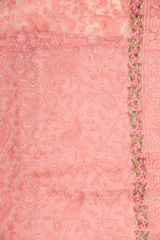 Floral Border With Embroidered Paisley Design Pastel Pink Organza Silk Saree