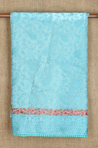 Floral Border With Embroidered Paisley Design Sky Blue Organza Silk Saree