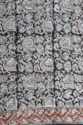 Allover Design Black Kalamkari Printed Cotton Saree